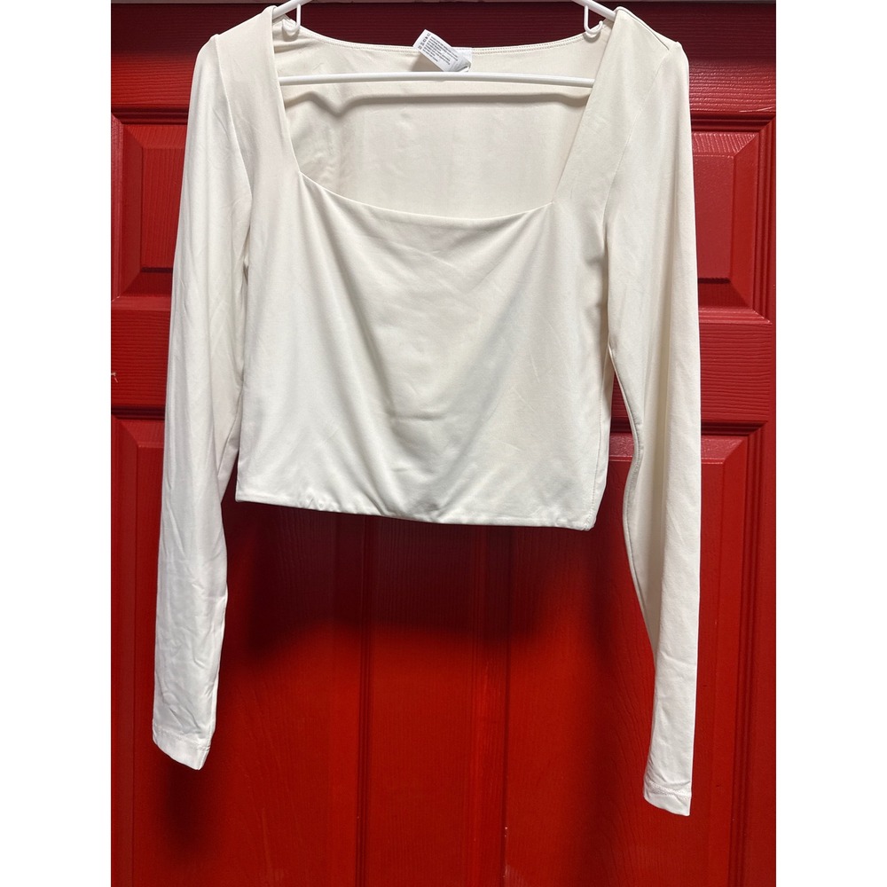 90 Degree by Reflex Contour Olivia Crop Square Neck Top Off White Cream Medium
